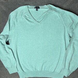 J. Crew Men's Light Teal Blue Green V-Neck cashmere blend Sweater